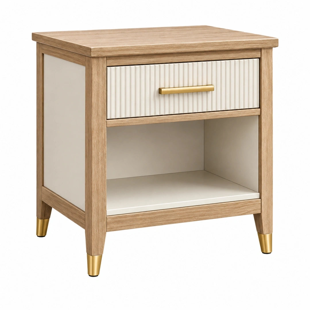 Mesita de noche 50 x 40 x 60 cm de madera beige y blanco con cajón y estante