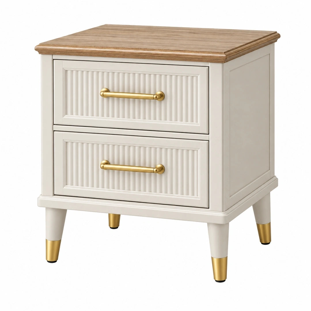 Mesita de noche 45 x 40 x 60 cm de madera blanco y marrón con 2 cajones estilo clásico