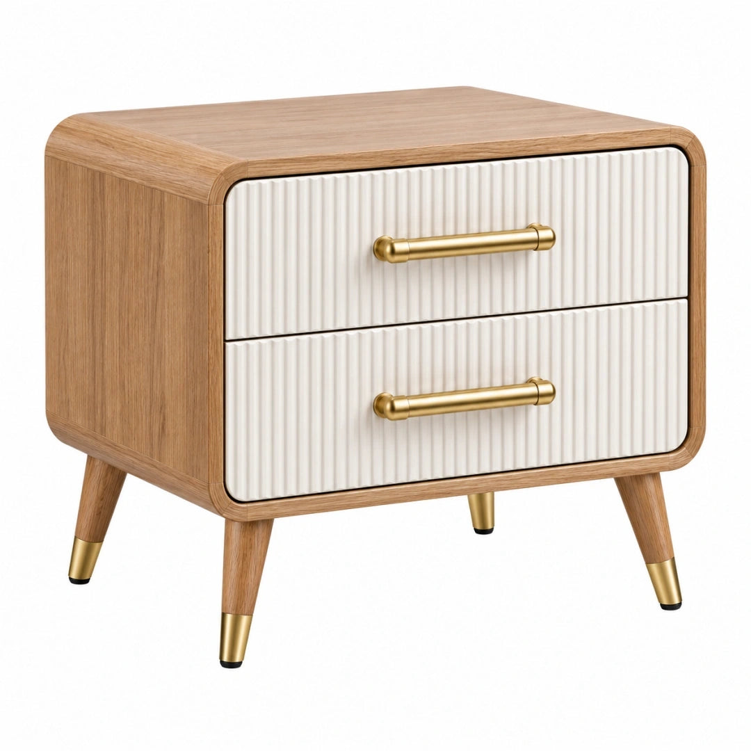 Mesita de noche 50 x 40 x 55 cm de madera en marrón y blanco con 2 cajones estilo moderno