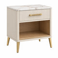 Mesita de noche 50 x 40 x 60 cm de madera beige con cajón y estante estilo moderno