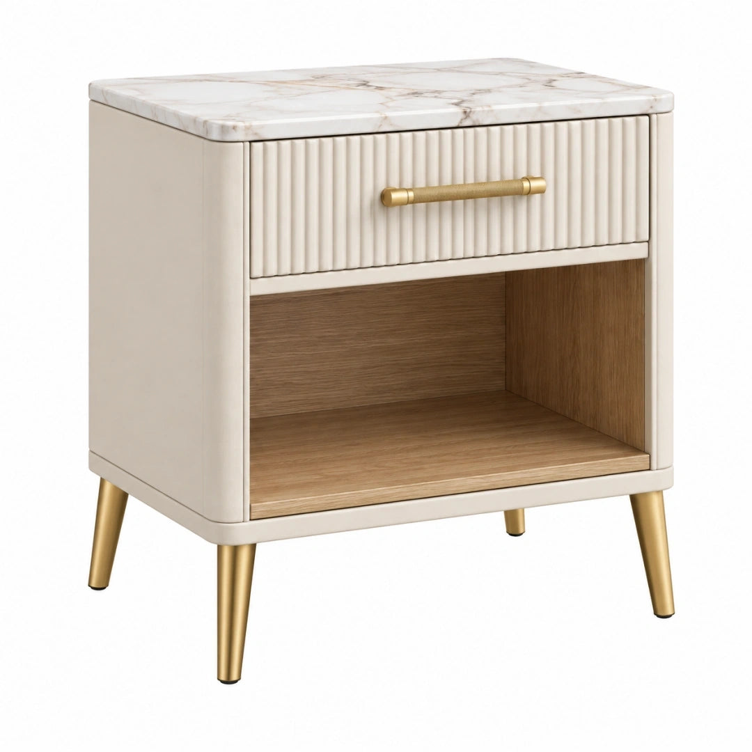 Mesita de noche 50 x 40 x 60 cm de madera beige con cajón y estante estilo moderno