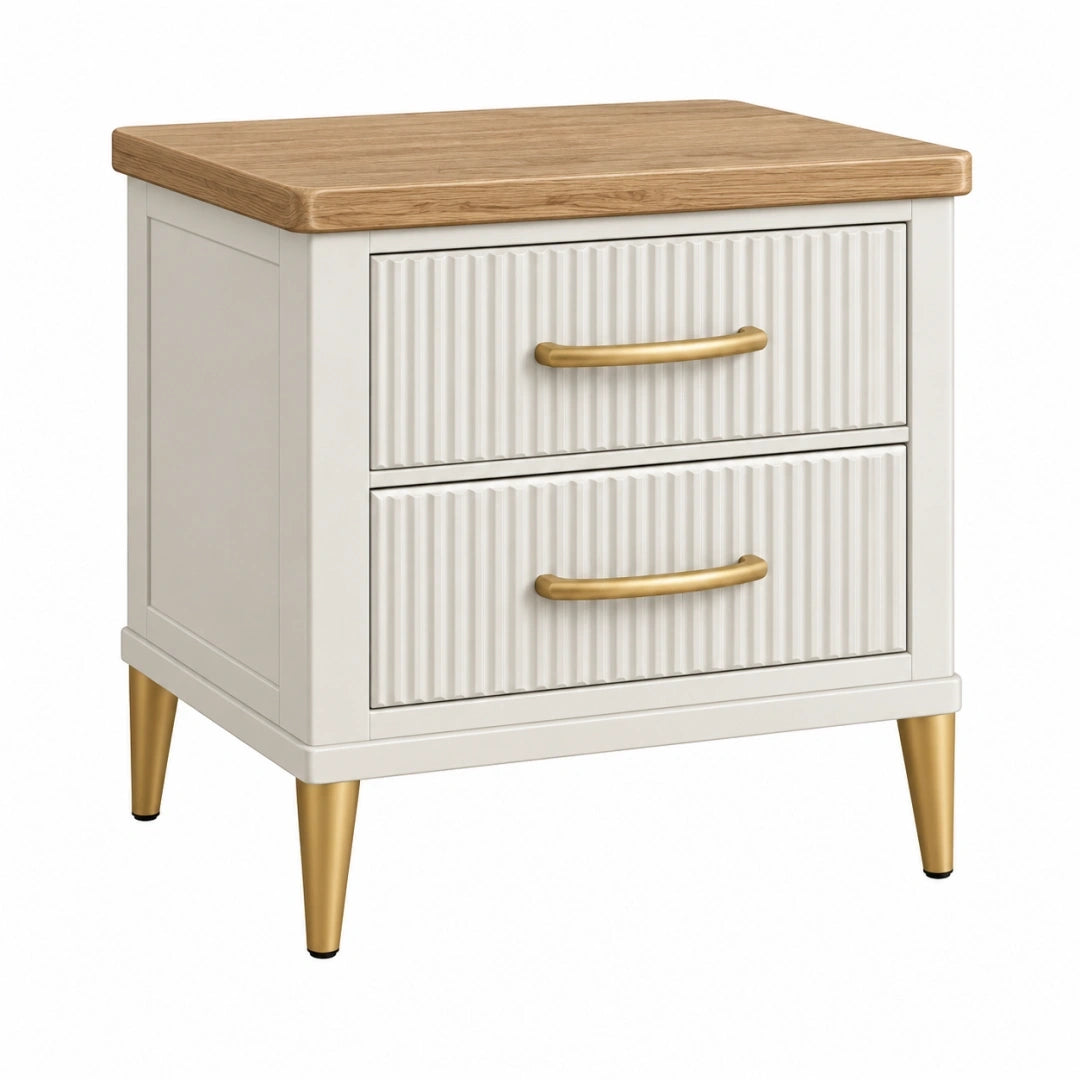 Mesita de noche 45 x 40 x 60 cm de madera blanca con dos cajones estilo moderno
