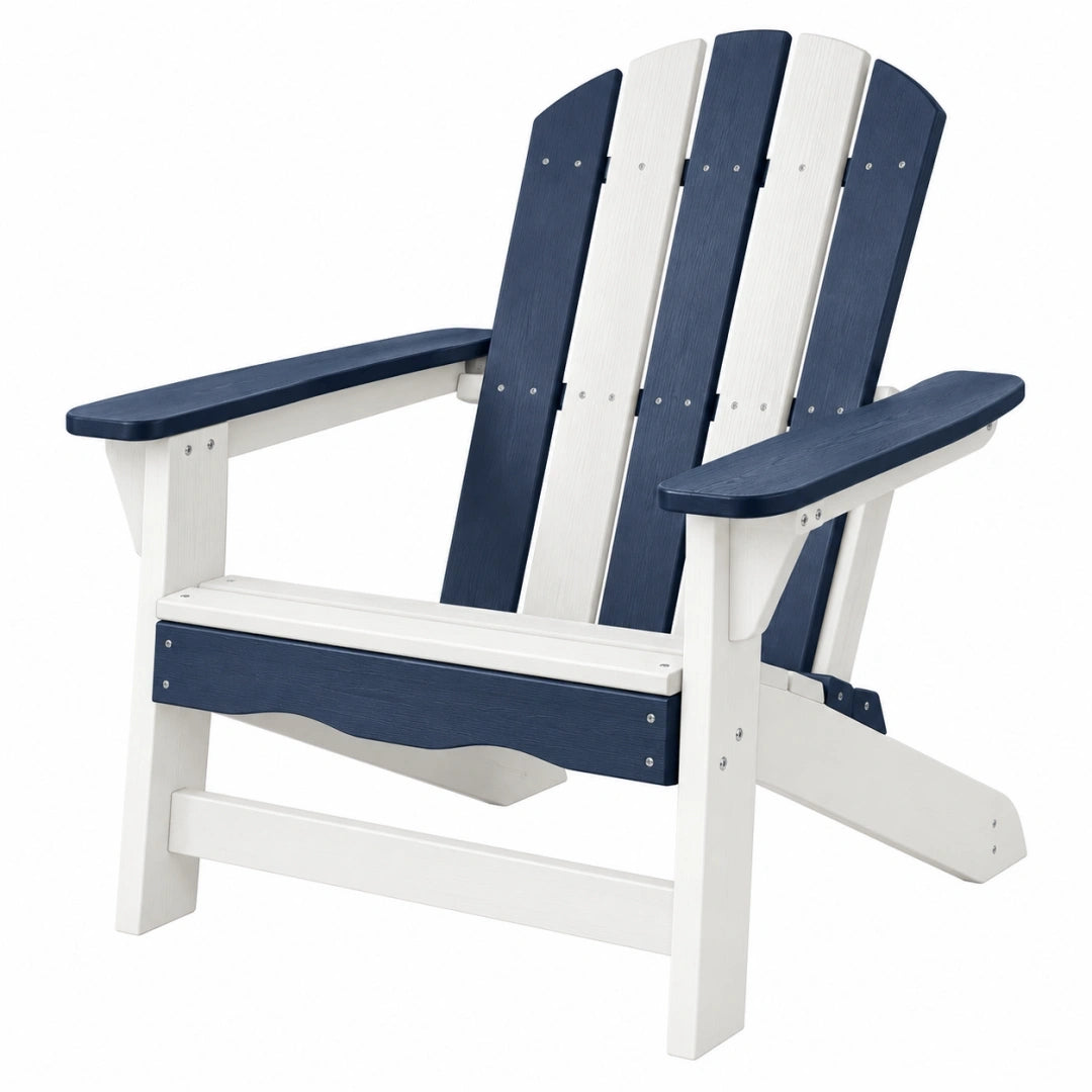 Silla Adirondack 83 x 76 x 96 cm de madera azul marino y blanco para exterior
