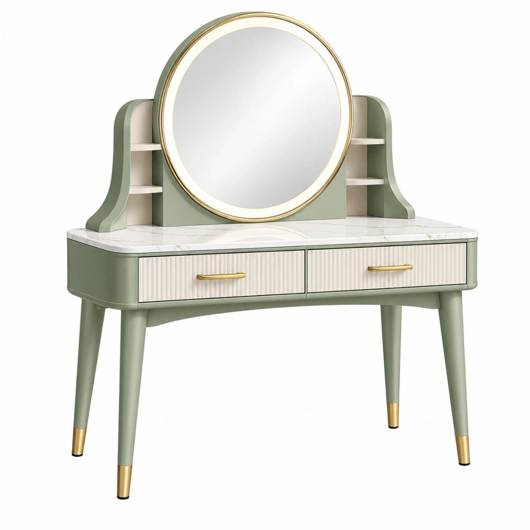 Tocador con espejo 100 x 45 x 145 cm de madera verde y blanco con cajones estilo moderno
