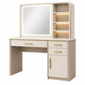 Tocador 120 x 45 x 160 cm de madera beige con espejo iluminado y almacenaje