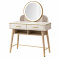 Tocador 100 x 45 x 150 cm de madera beige con espejo redondo y 2 cajones