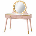 Tocador 100 x 45 x 140 cm rosa y dorado con espejo iluminado y 2 cajones