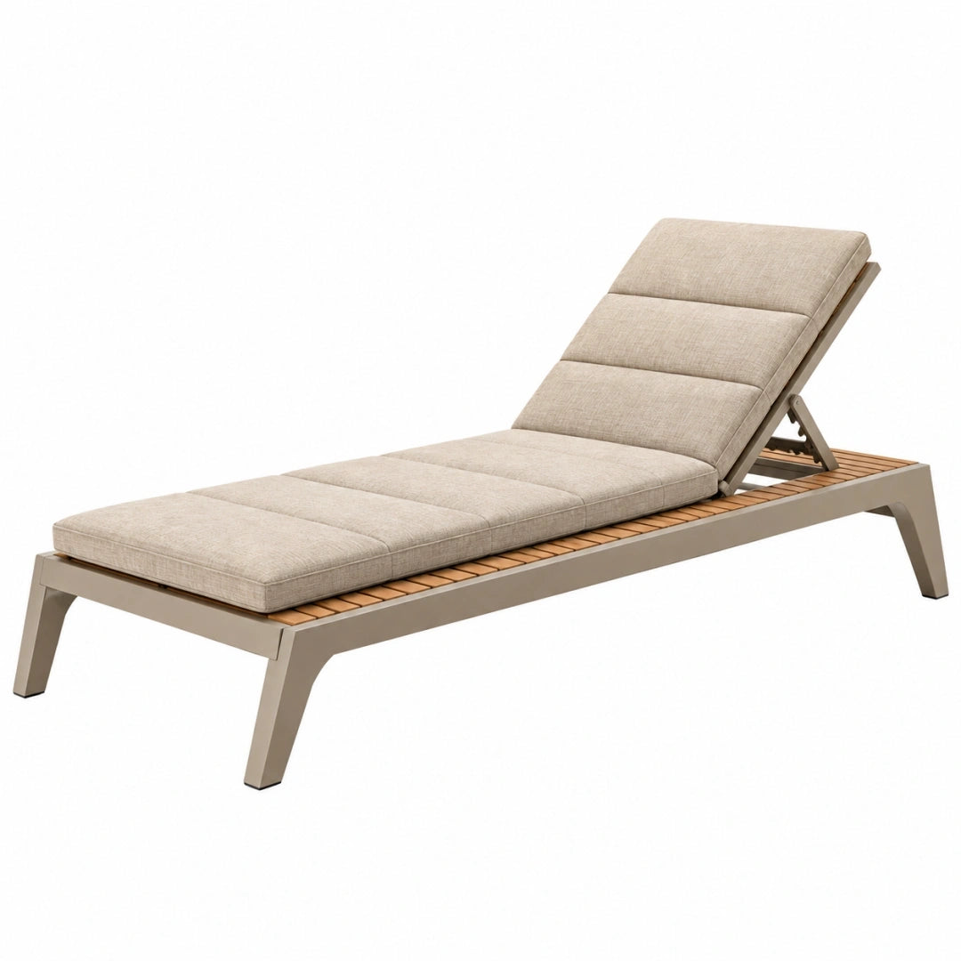 Tumbona de exterior 200 x 70 cm de aluminio y madera beige con respaldo regulable