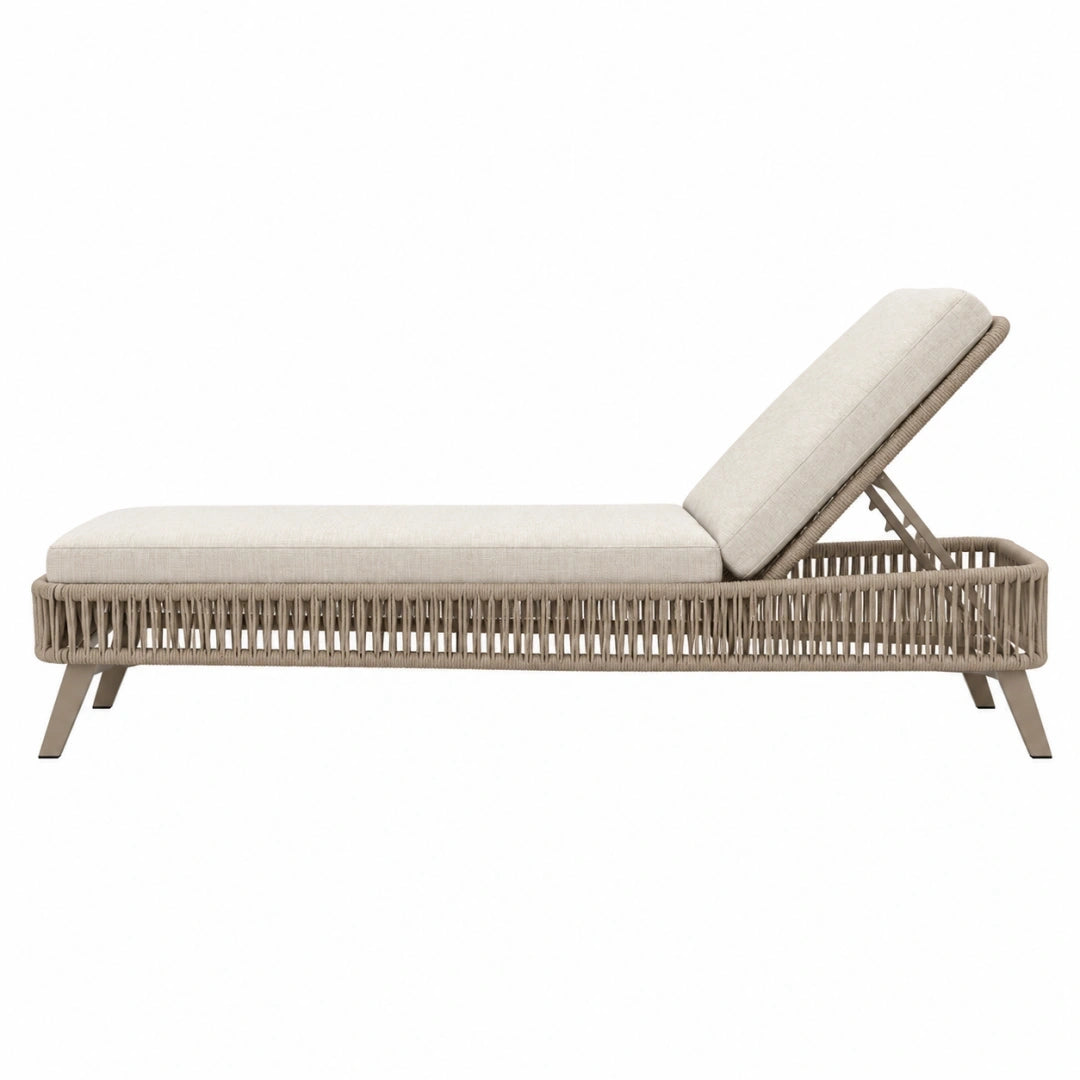 Tumbona reclinable 200 x 75 x 88 cm de cuerda beige para exterior