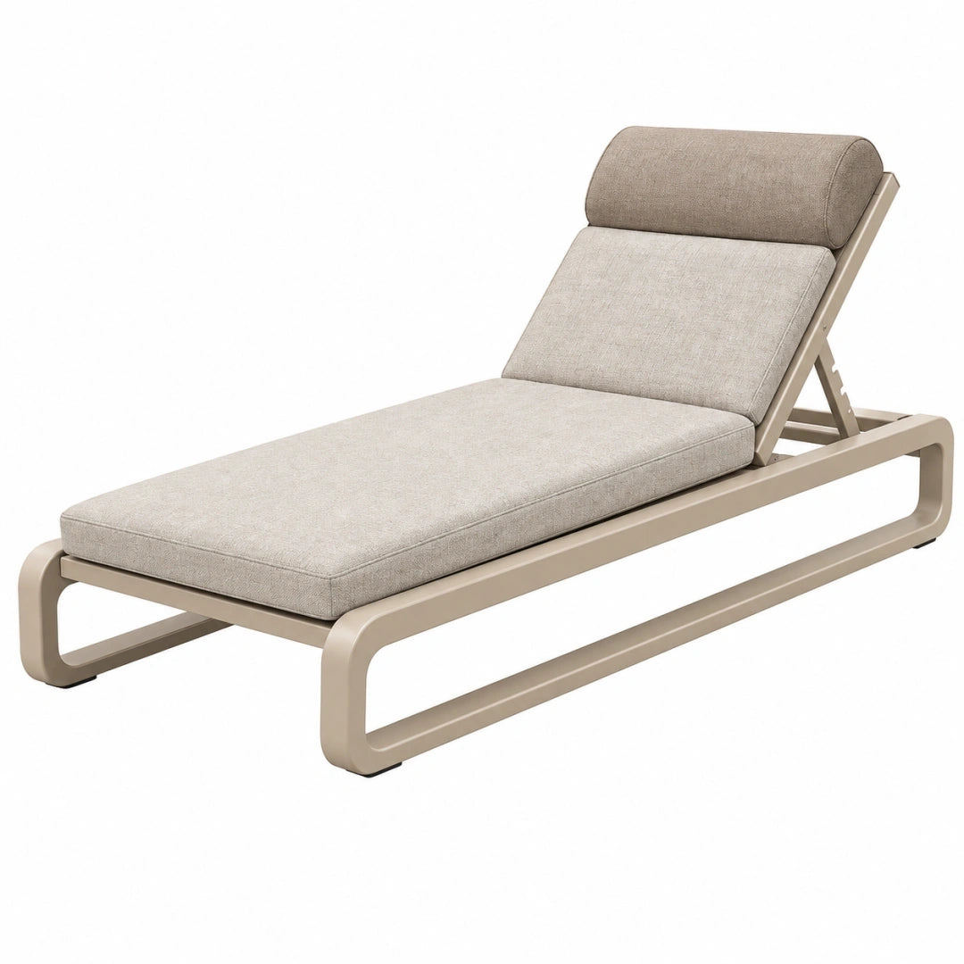 Tumbona de exterior 195 x 68 x 86 cm con estructura metálica beige y tapizado textil reclinable