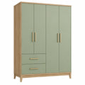 Armario 120 x 55 x 200 cm de madera verde y roble con 4 puertas y 2 cajones estilo moderno