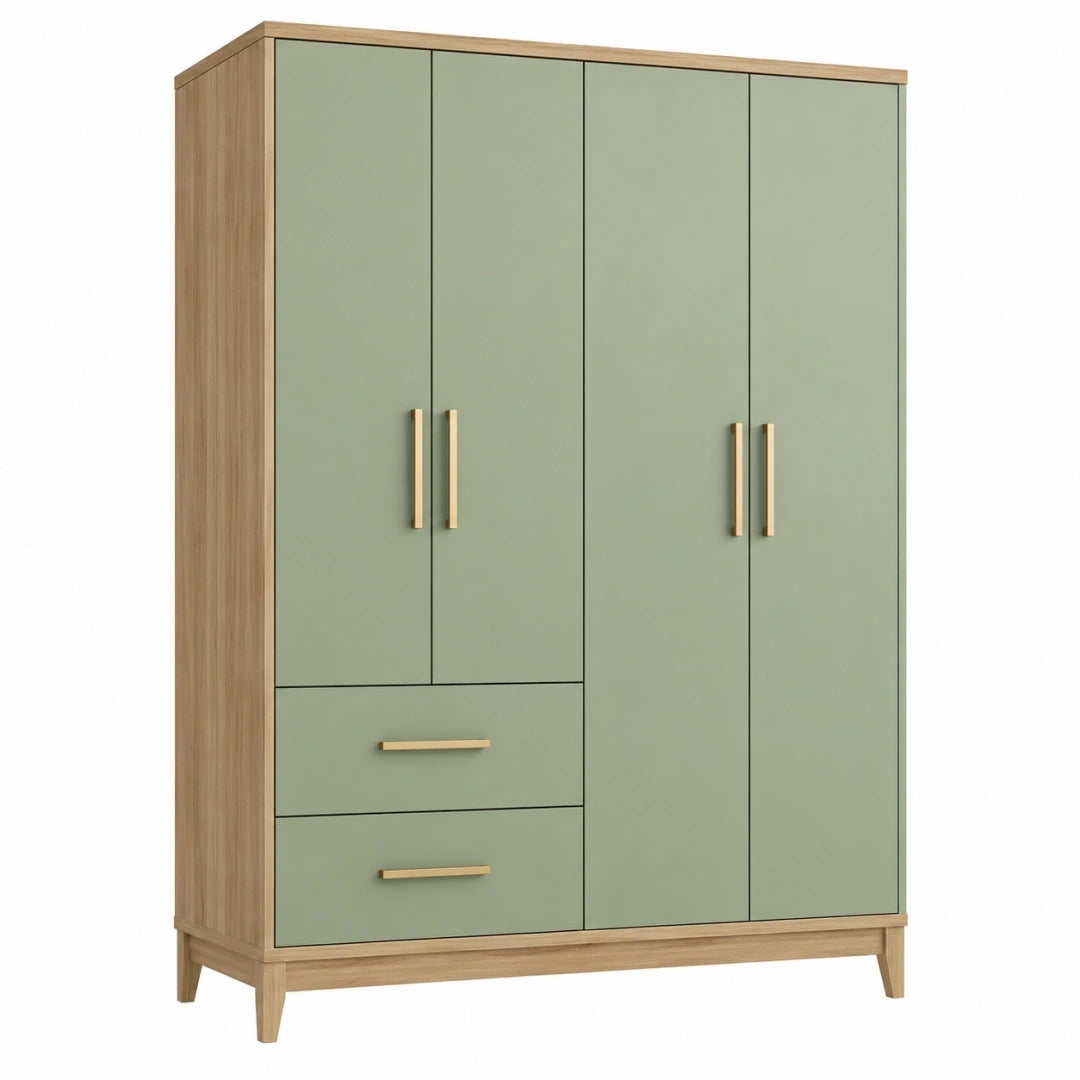 Armario 120 x 55 x 200 cm de madera verde y roble con 4 puertas y 2 cajones estilo moderno