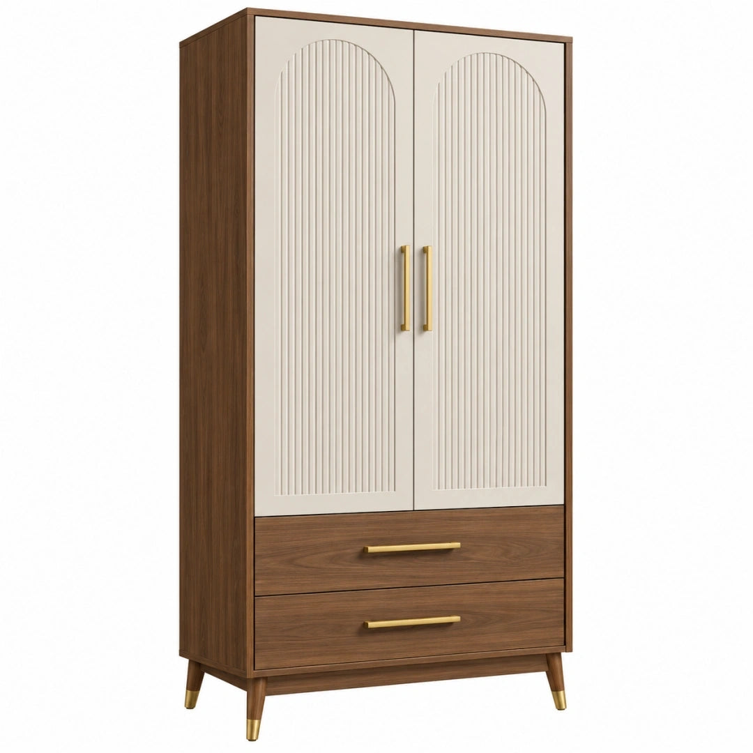 Armario ropero 90 x 50 x 190 cm de madera nogal y crema con 2 puertas y 2 cajones