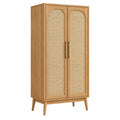 Armario 90 x 45 x 180 cm de madera natural y ratán - almacenaje estilo nórdico