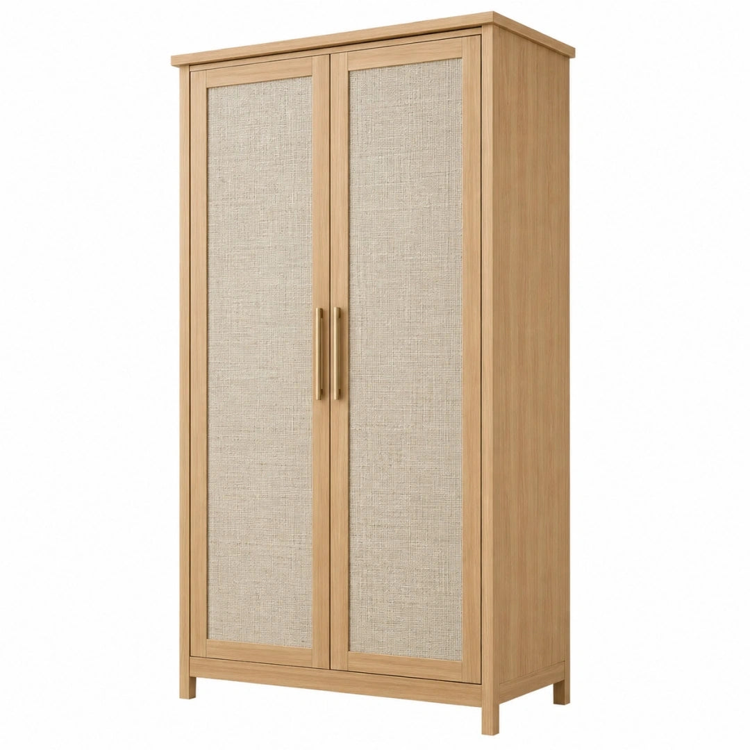 Armario 90 x 50 x 190 cm de madera natural y ratán con 2 puertas - Estilo nórdico