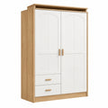 Armario de 120 x 50 x 190 cm en madera blanca y roble con 2 puertas y 2 cajones